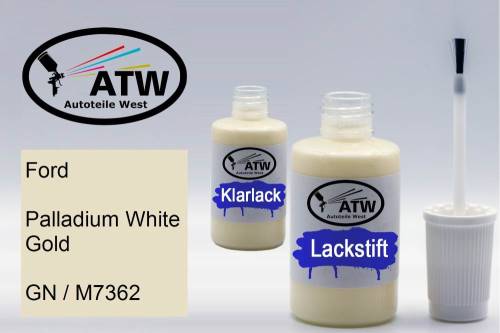 Ford, Palladium White Gold, GN / M7362: 20ml Lackstift + 20ml Klarlack - Set, von ATW Autoteile West.